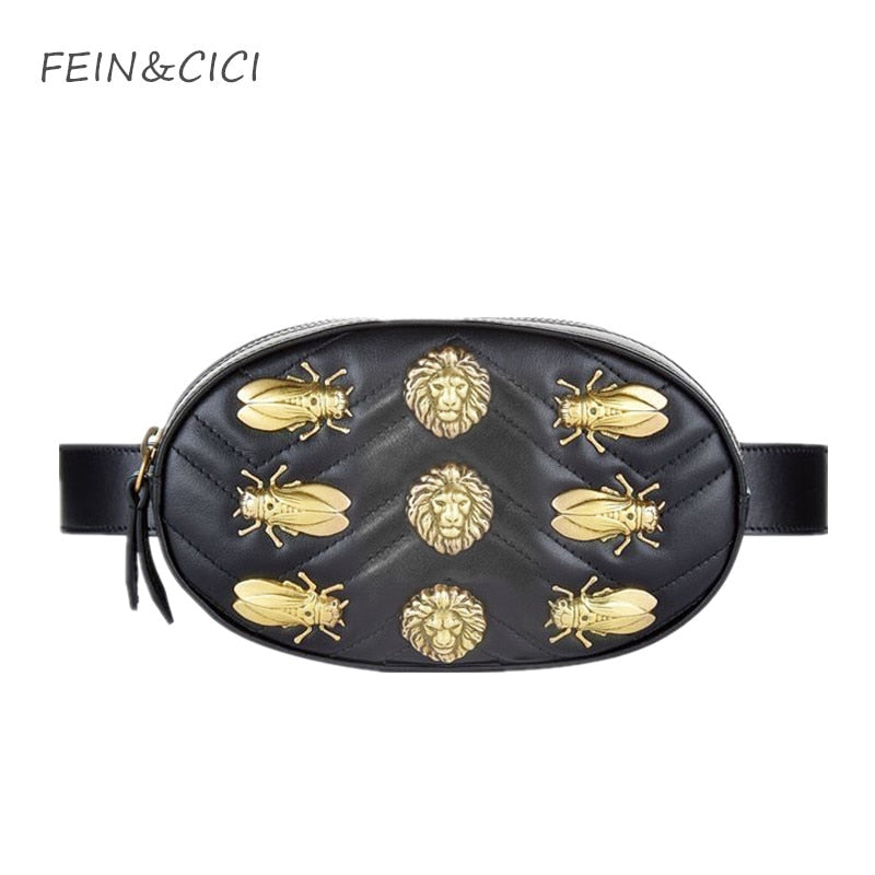 waist belt bag women rivets lions Fanny Pack bags luxury brand fashion velvet leather handbag red black beige 2018 hight quality