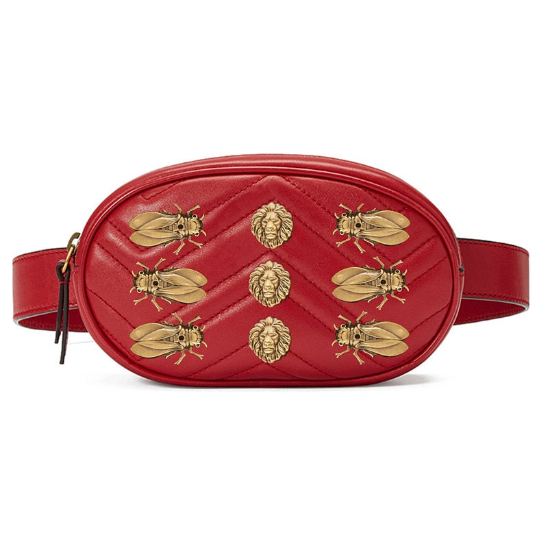 waist belt bag women rivets lions Fanny Pack bags luxury brand fashion velvet leather handbag red black beige 2018 hight quality