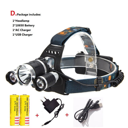 waterproof Headlight Led rechargeable 18650 headlamp 10000LM light head lamp 1T6+2R5 flashlight of fishing lantern head Torch