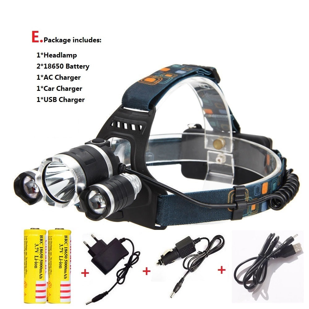 waterproof Headlight Led rechargeable 18650 headlamp 10000LM light head lamp 1T6+2R5 flashlight of fishing lantern head Torch