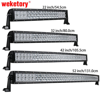 weketory 5D 22 32 42 52 inch 200W 300W 400W 500W Curved LED Work Light Bar for Tractor Boat OffRoad 4WD 4x4 Car Truck SUV ATV