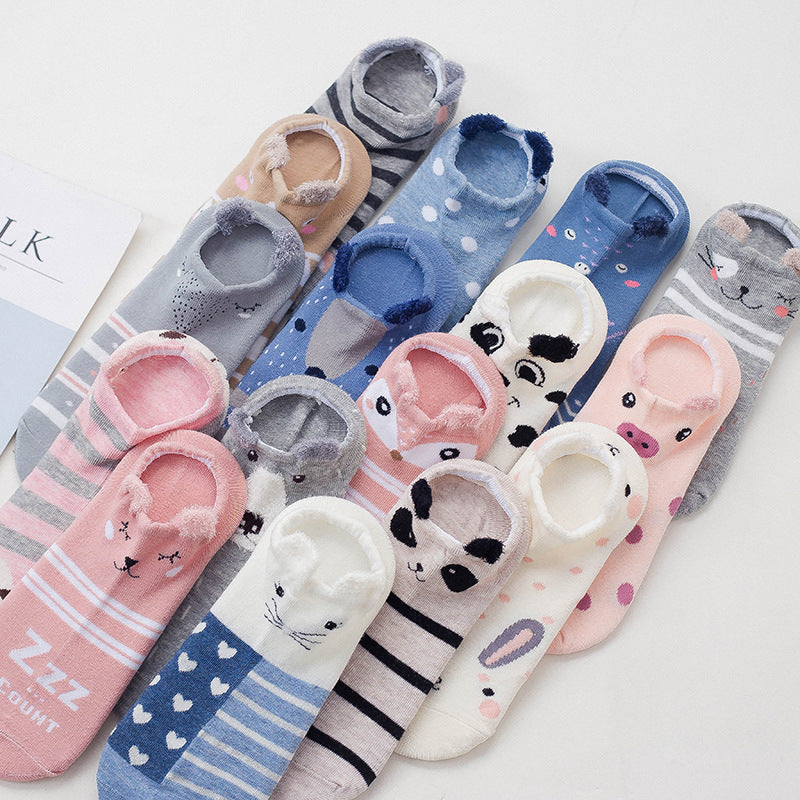 women cotton socks stereoscopic Cute Animal Female Kawaii Cat With Dog Summer Short Socks Women Casual Soft Funny Socks