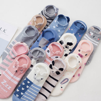 women cotton socks stereoscopic Cute Animal Female Kawaii Cat With Dog Summer Short Socks Women Casual Soft Funny Socks