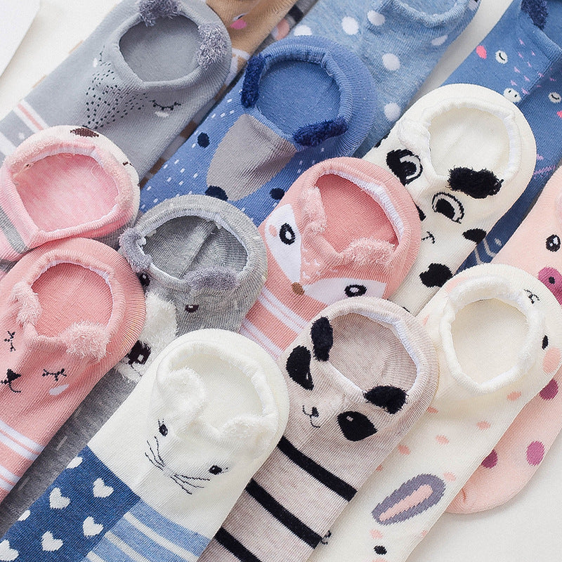 women cotton socks stereoscopic Cute Animal Female Kawaii Cat With Dog Summer Short Socks Women Casual Soft Funny Socks